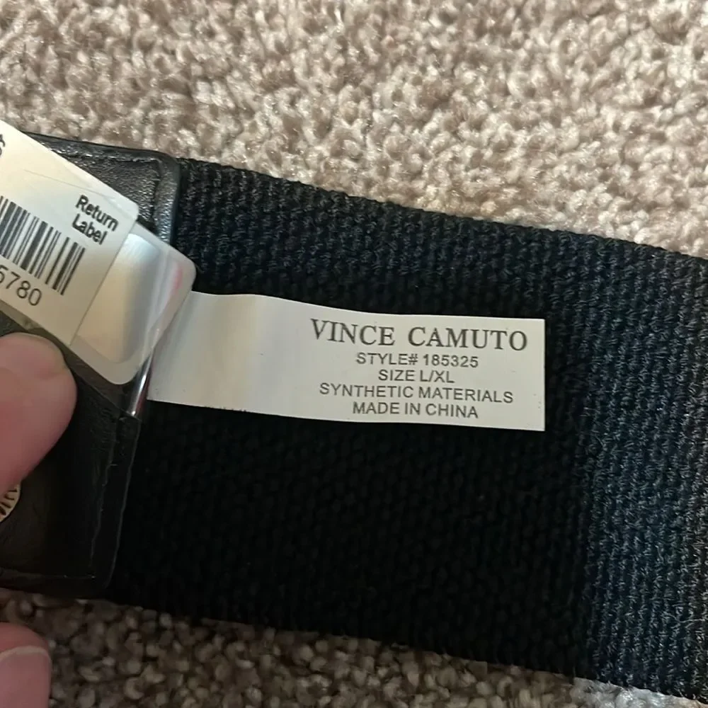 NWT Vince Camuto adjustable black belt with pewter accents size L/XL